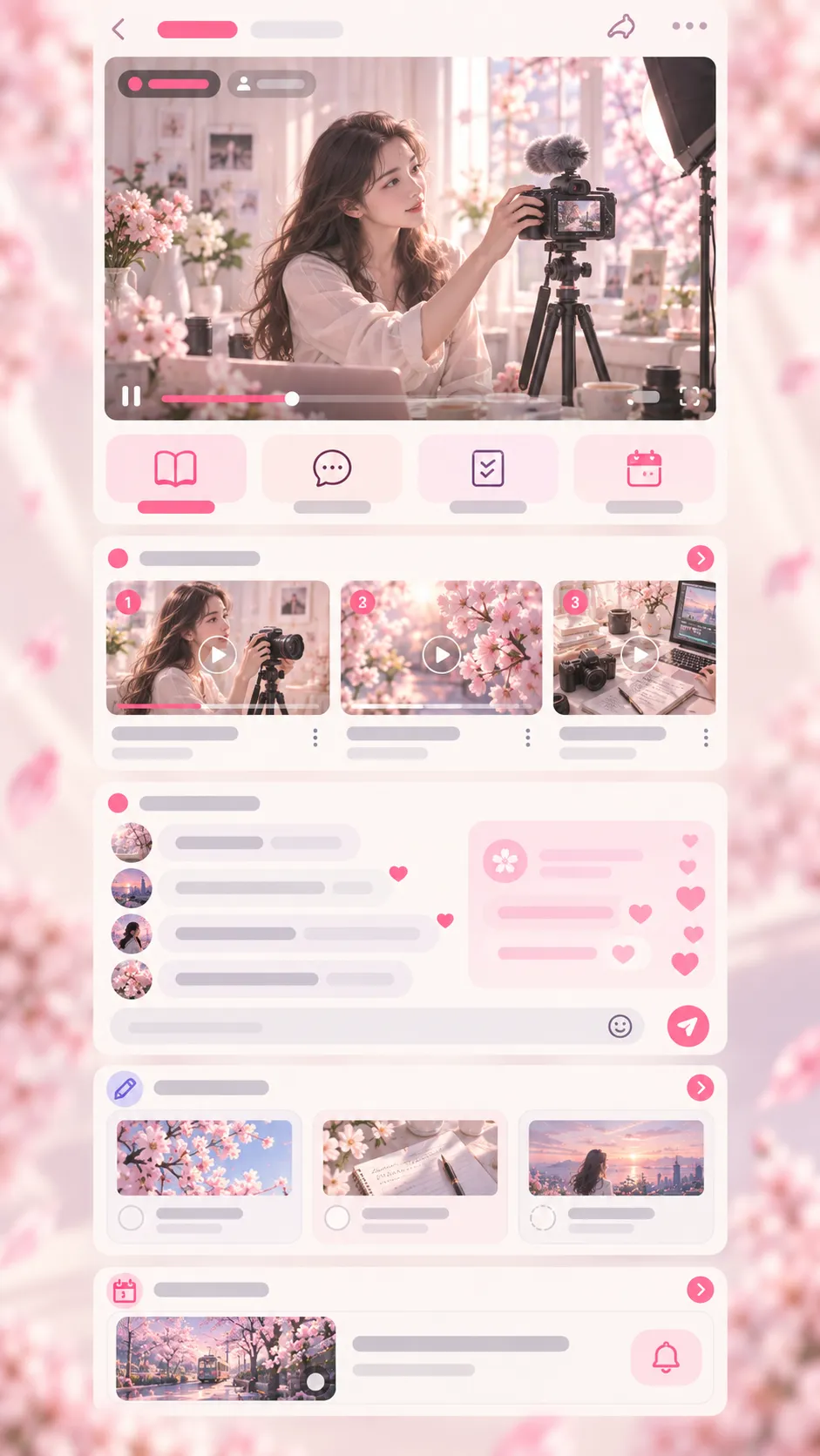 樱花视频 APP 生活 Vlog 更新与作者动态界面